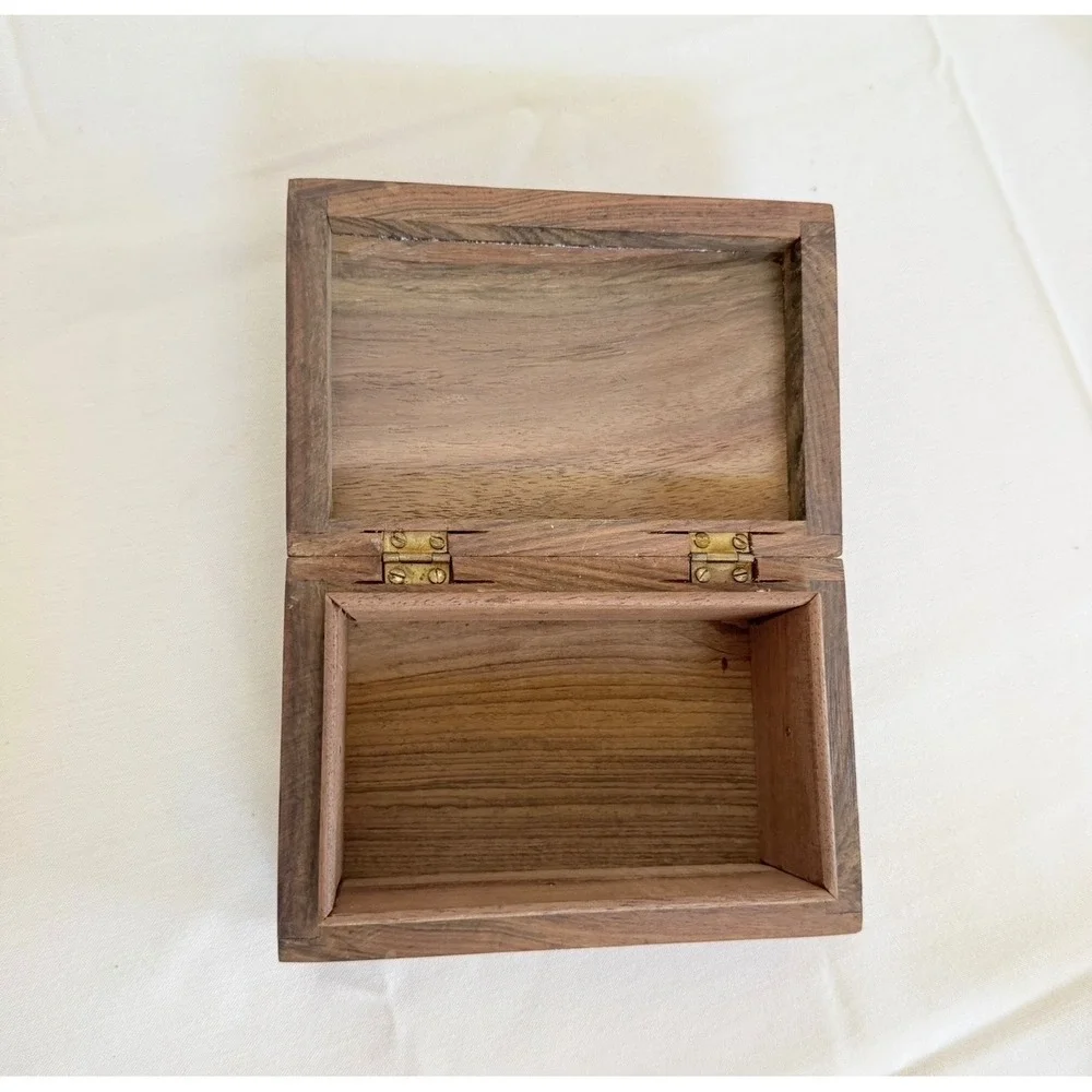 Vintage Handcrafted Wood Trinket Box Floral Inlay Jewelry Keepsake Gift Cottage